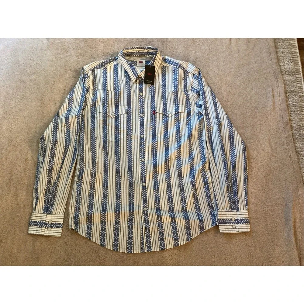 levis shirt pearl snap medium men striped western cowboy